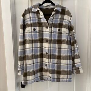 Outerknown Cloud Weave Blanket Shirt Jacket Womens Small Plaid Oversized Shacket